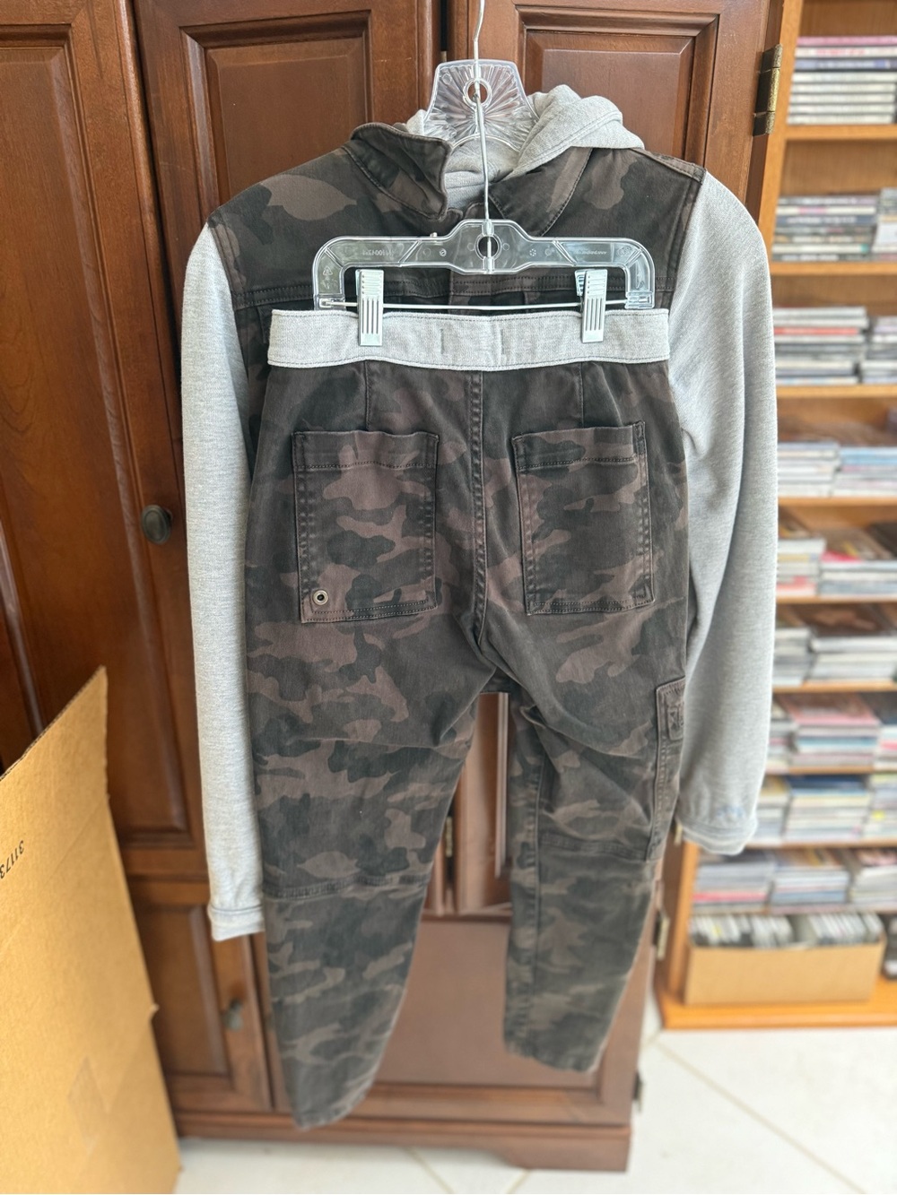 DL1961 Girls' Camo Denim Jacket with Light Gray Hoodie Sleeves